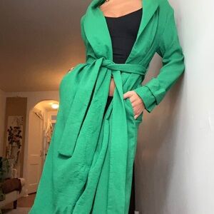 Topshop Green Trench Coat with Hood and Weather-Resistant Fabric